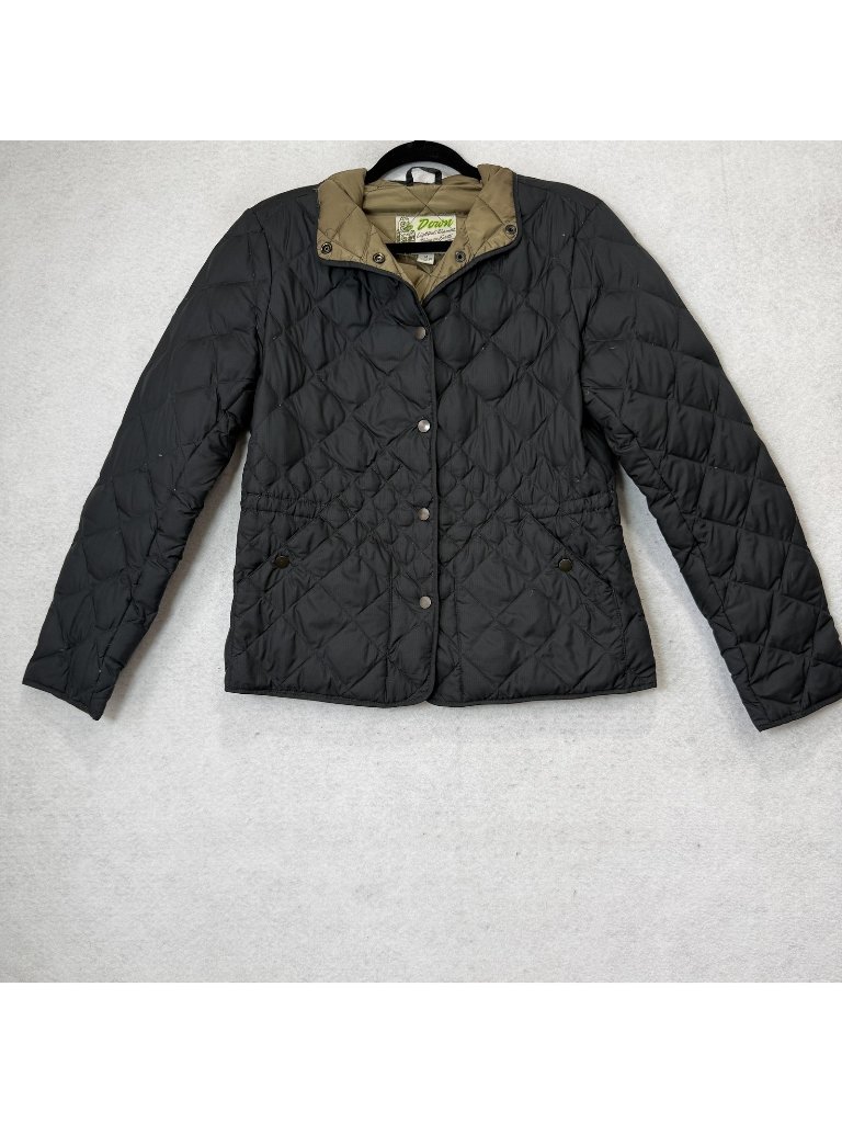 Eddie Bauer Jacket Womens Medium Black Quilted Down Snap Front Outdoor Insulated